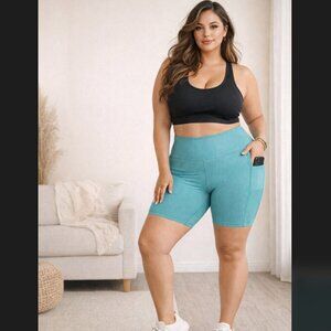 Torrid TRU Bike Shorts 2X 18 20 Blue Ribbed 7” High Rise Pockets Active Stretch